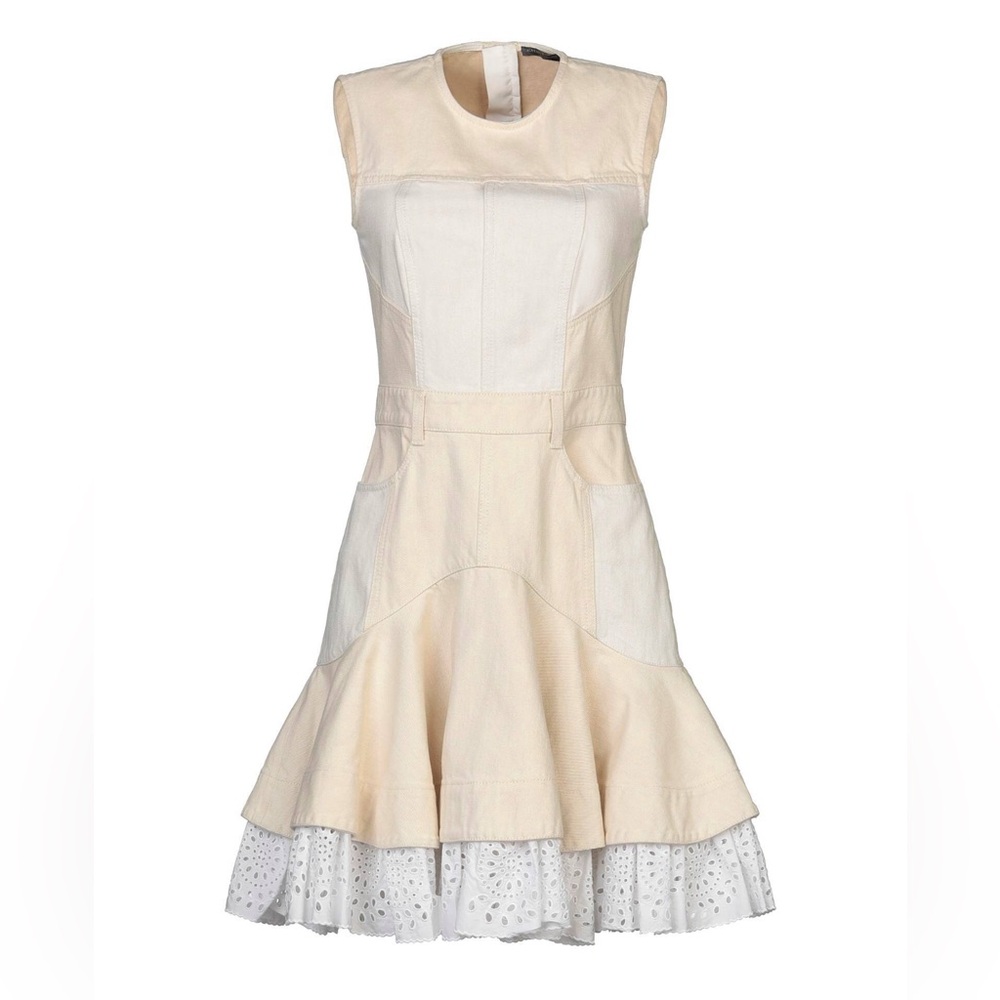 ADORABLE Alexander McQueen cream denim mini dress, size 40 (2-4 US) EUC